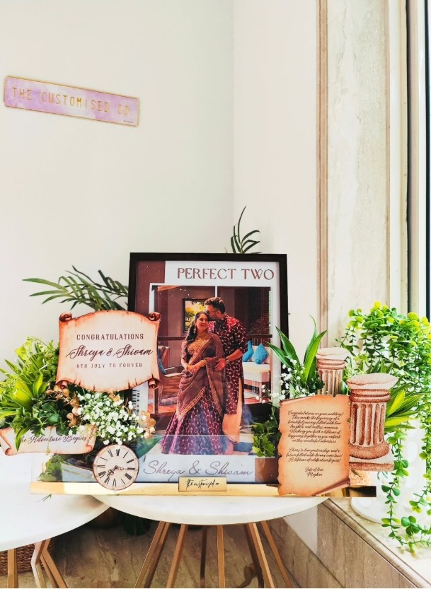 Premium wedding gift hamper with personalized keepsakes for bride and groom celebration